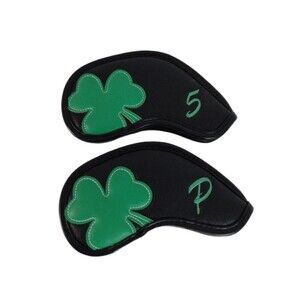 BIG TEETH GOLF PUTTER & #5 CLUB HEADCOVERS-GREEN SHAMROCK ON BLACK COVER 2pc Set